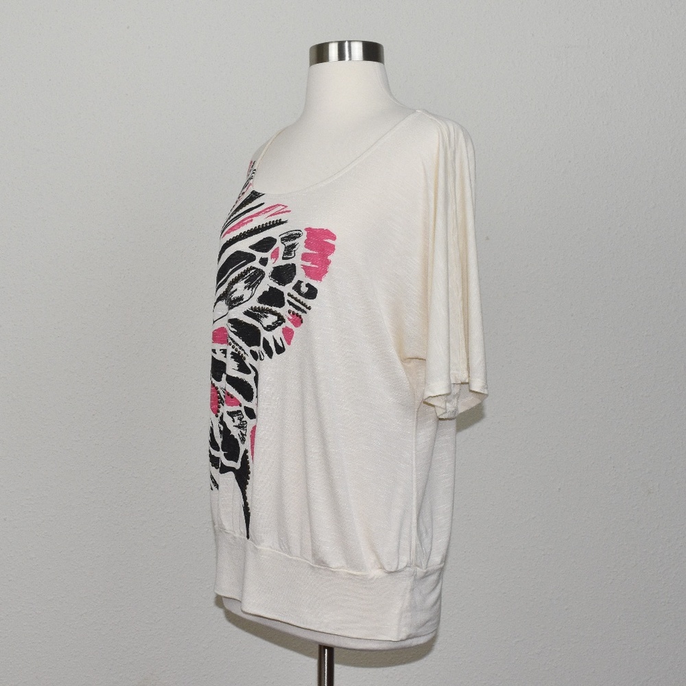INC Ivory Tee - colorful butterfly blouse Size M - Picture 5 of 7